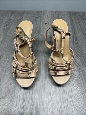 Anyi Lu Blush Strappy Knot Sandal with Metallic Accents